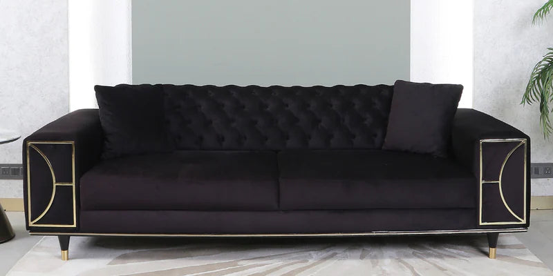 Velvet 3 Seater Sofa In Black Colour with Adjustable Back rest