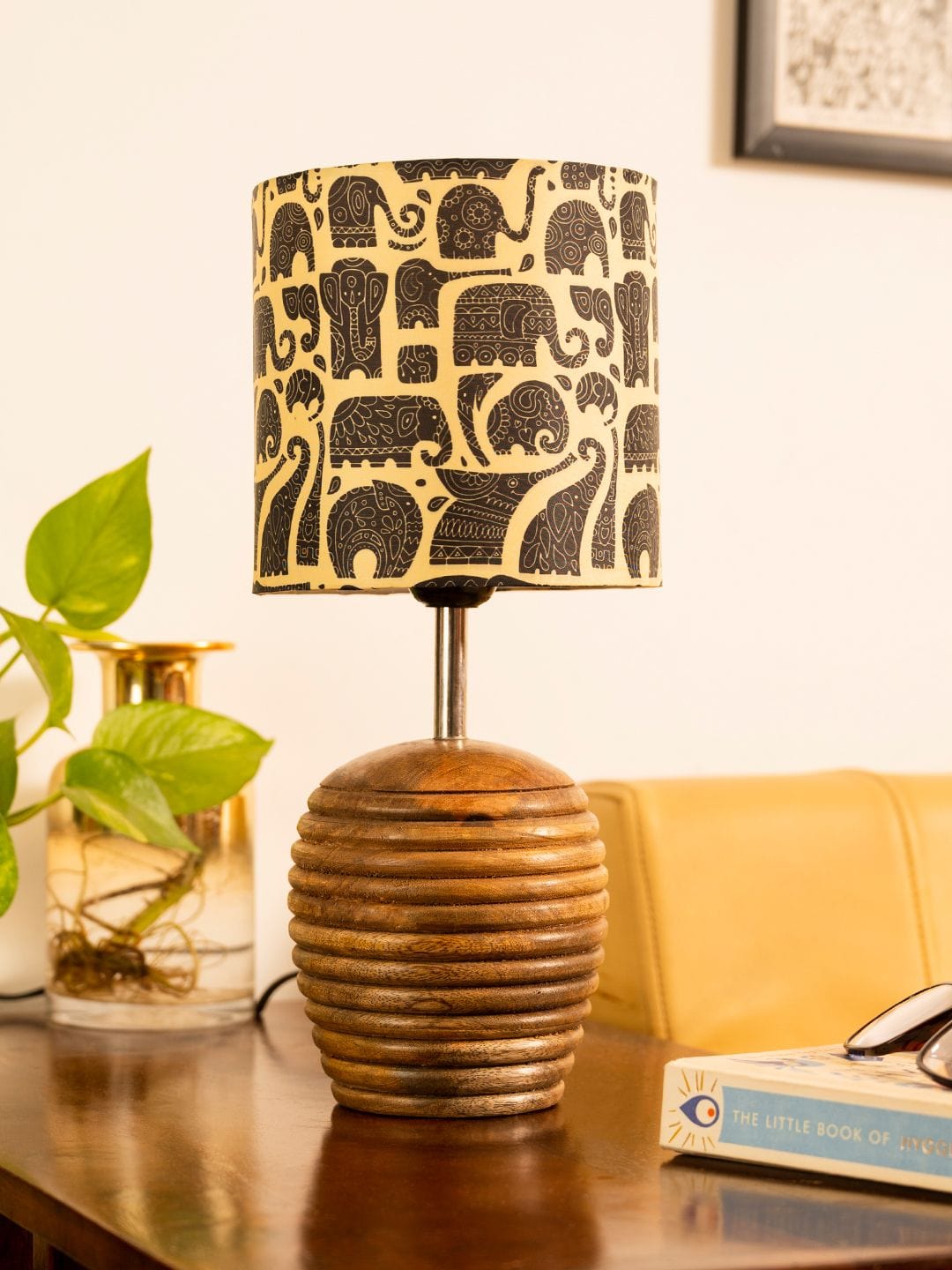 Stripped Brown Lamp with Black Elephant multicolor shade