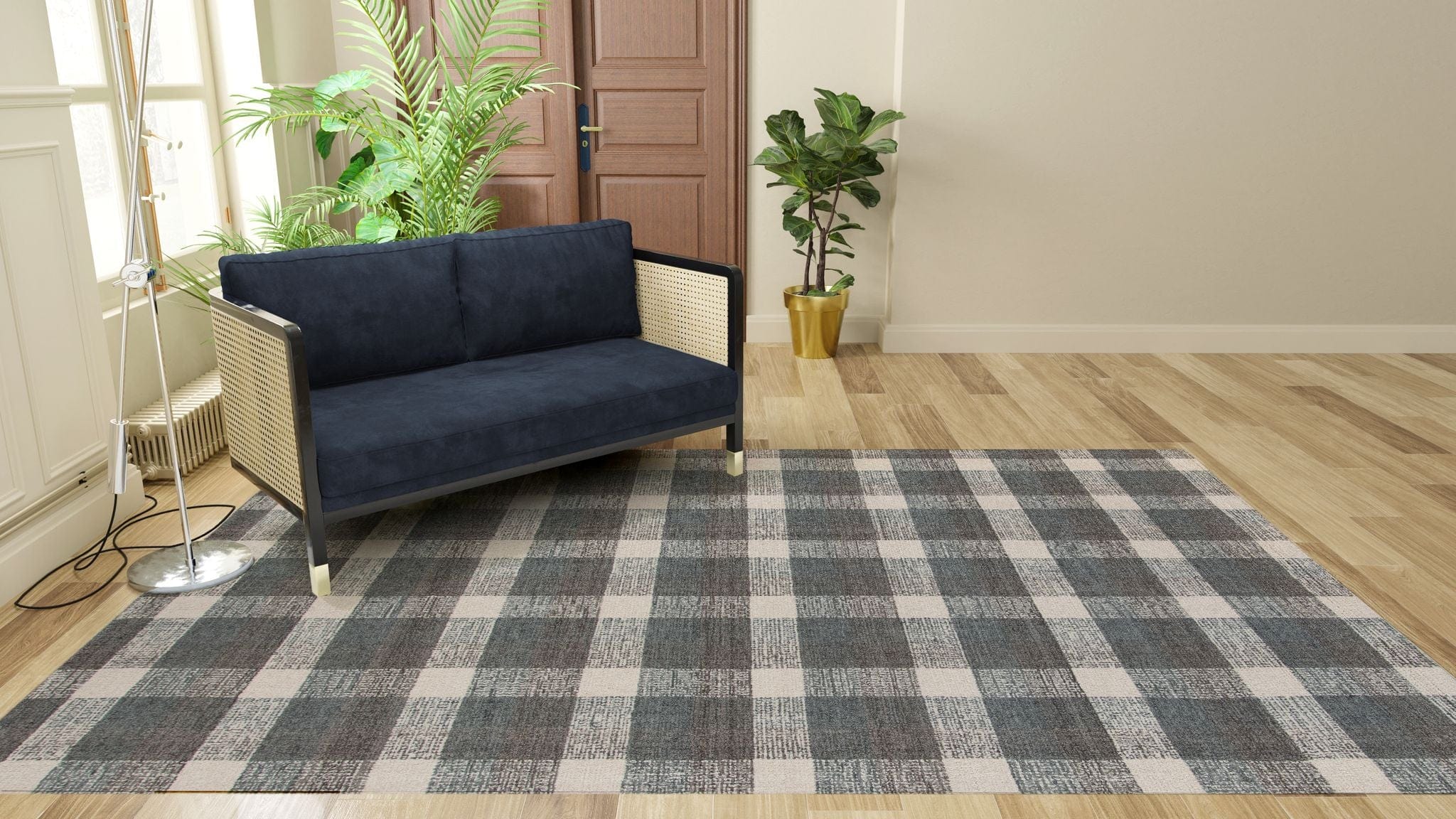 Dark Gray Wool Tartan 8X10 Feet  Hand-Tufted Carpet - Rug
