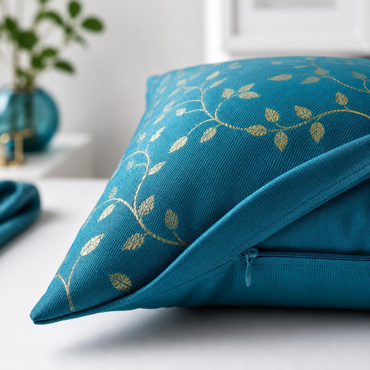 Blue Petal Velvet Cushion Covers 16 x 16 Inch for Sofa, Couch & Bed, Set of 5