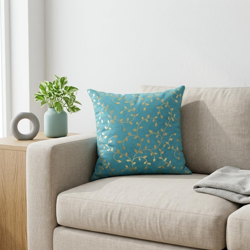 Blue Petal Velvet Cushion Covers 16 x 16 Inch for Sofa, Couch & Bed, Set of 5