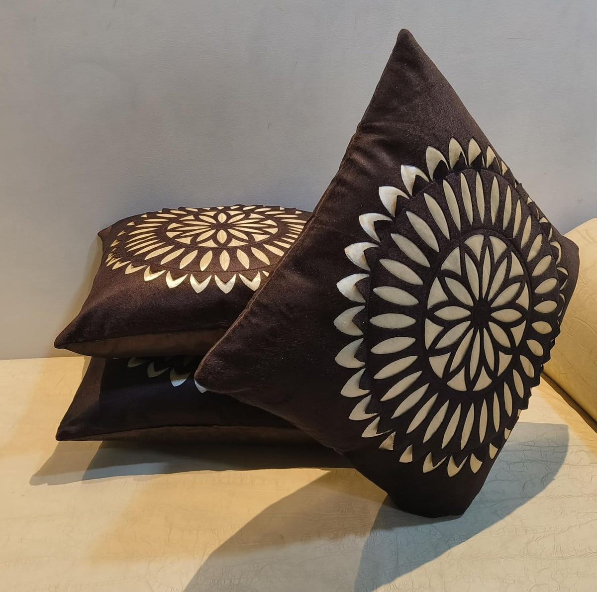Floral Cushion Covers Set of 5, 16 x 16 Inch Velvet Square Covers for Sofa & Bedroom