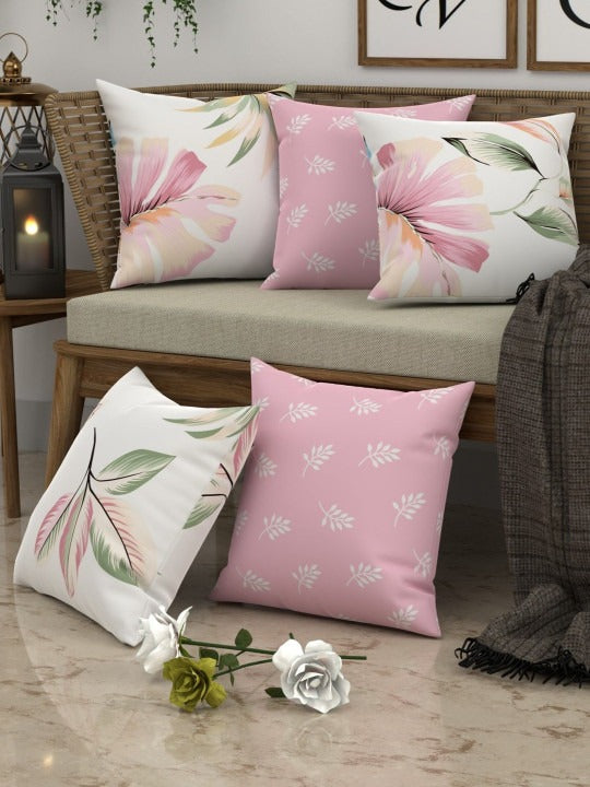 Mix & Match Floral Cushion Covers, Cotton Blend, 16 x 16 Inch, Set of 5