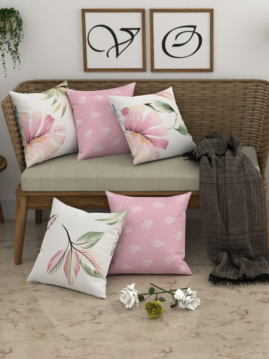 Mix & Match Floral Cushion Covers, Cotton Blend, 16 x 16 Inch, Set of 5