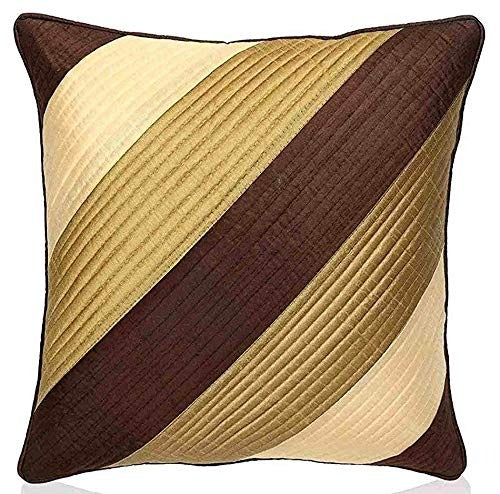 Classic Brown & Gold Silk Cushion Covers 16 x 16 Inch, Striped Design, Set of 5