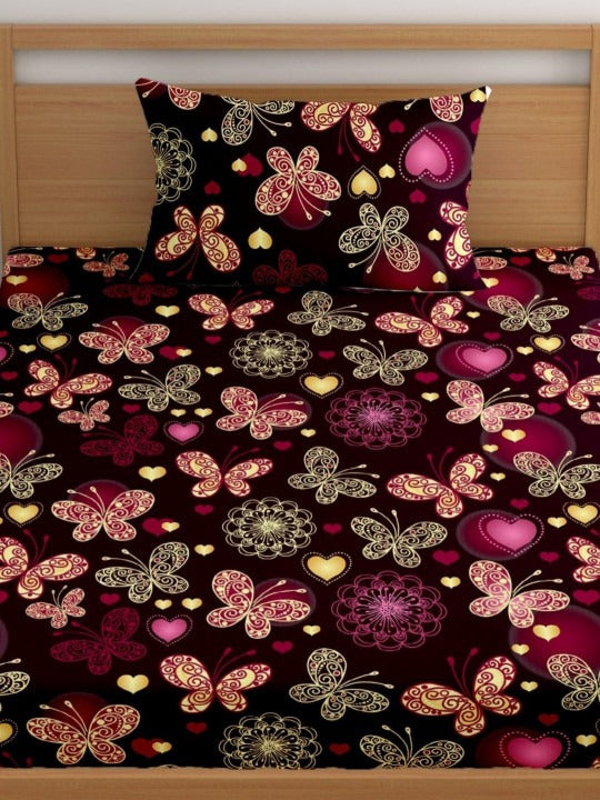 Single Bed Cotton Bedsheet with 1 Pillow Cover | 210 Thread Count | Superfine Soft Fabric | Conversational Print | Flat Bedsheet for Adults | Summer Bedding | Single Size