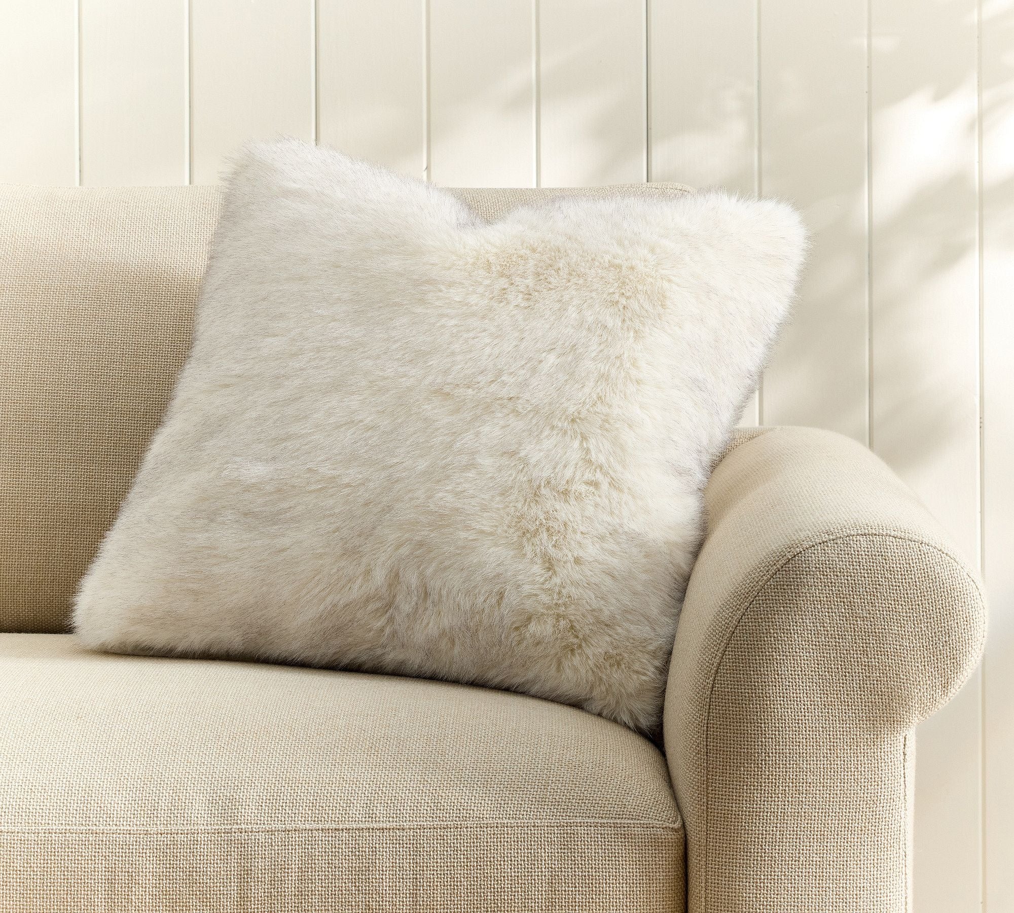 Fur Cushion Covers in Neutral Colours, Square Self-Design, Set of 5