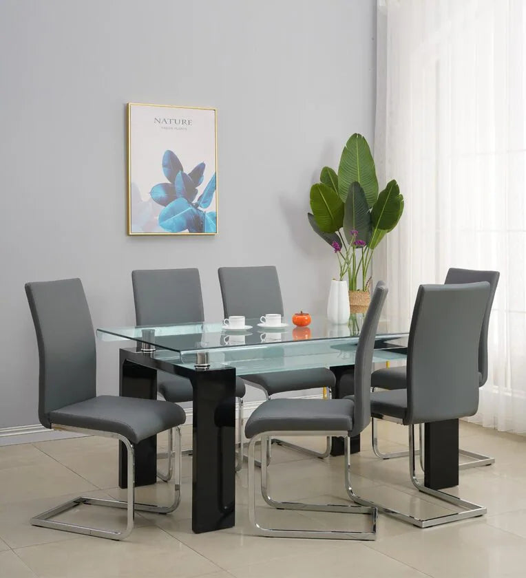 Glass Top 6 Seater Dining Set In Grey Colour