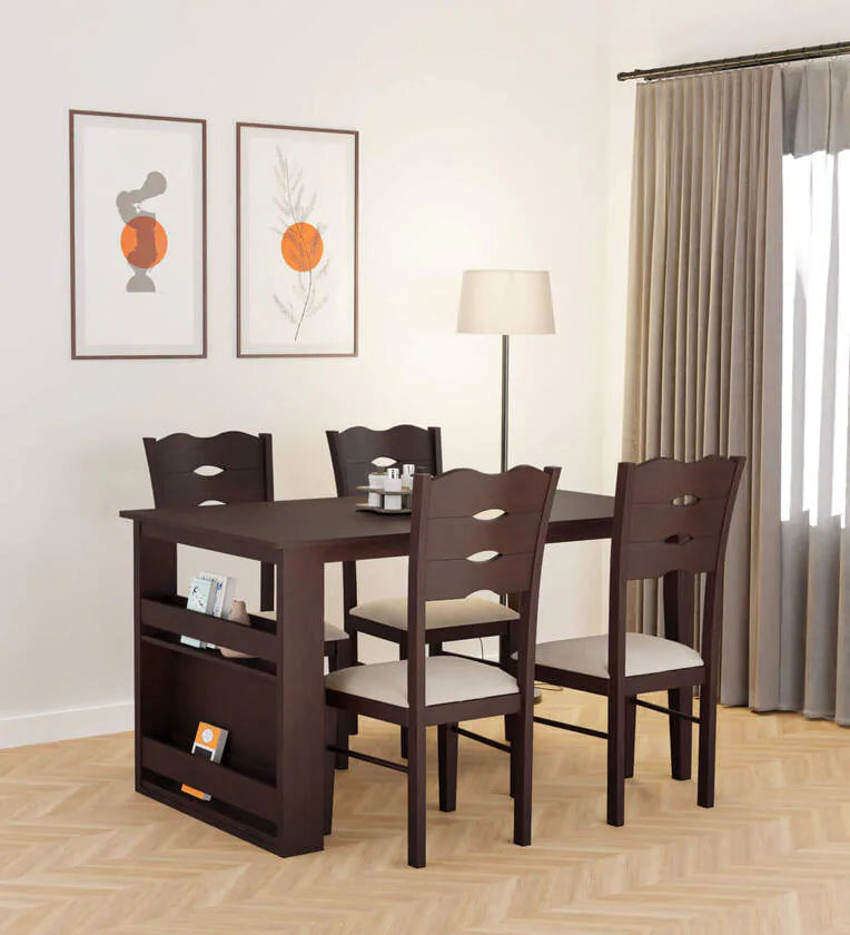 Solid Wood 4 Seater Dining Set In Wenge Finish