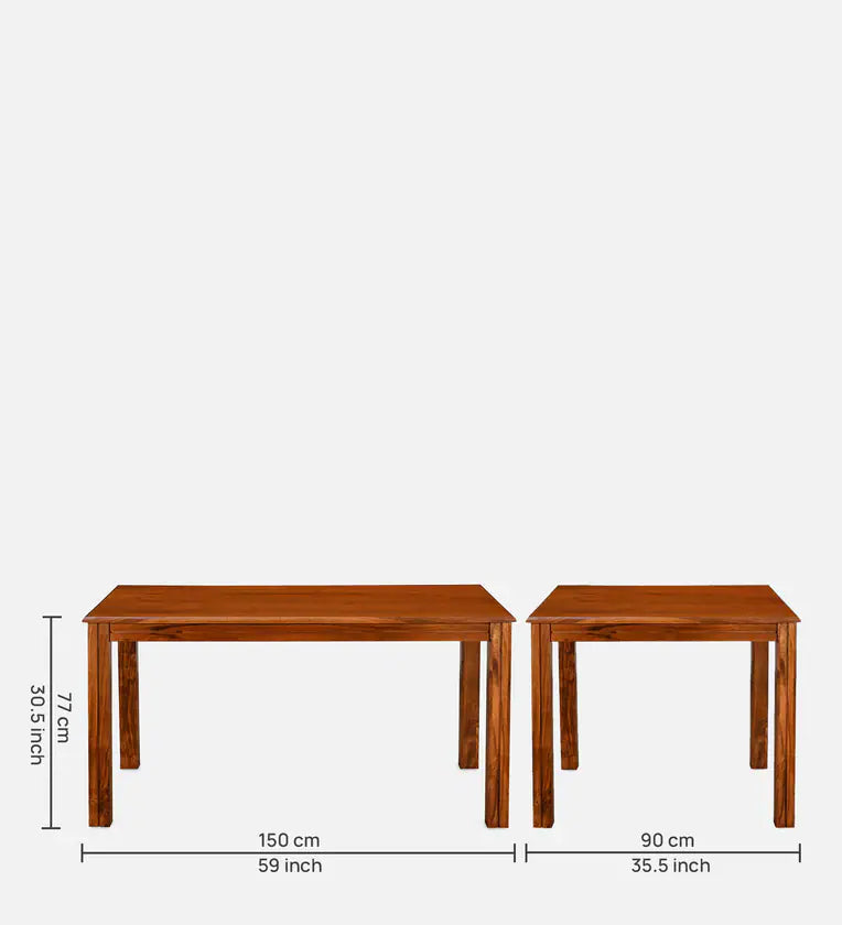 Solid Wood 4 Seater Dining Set In Honey Finish With Bench