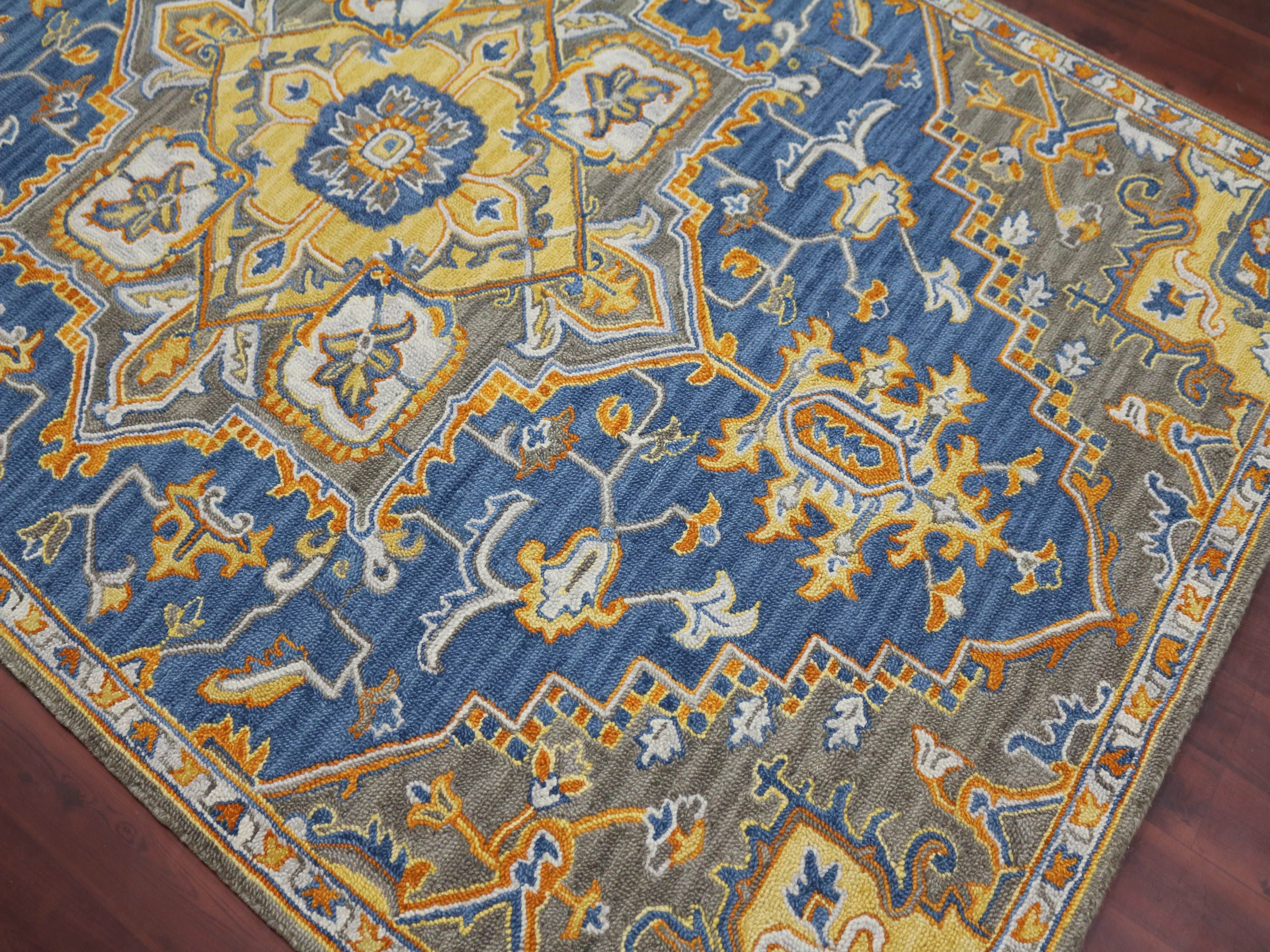 PASTEL BLUE Wool Boho 5X8 Feet  Hand-Tufted Carpet - Rug