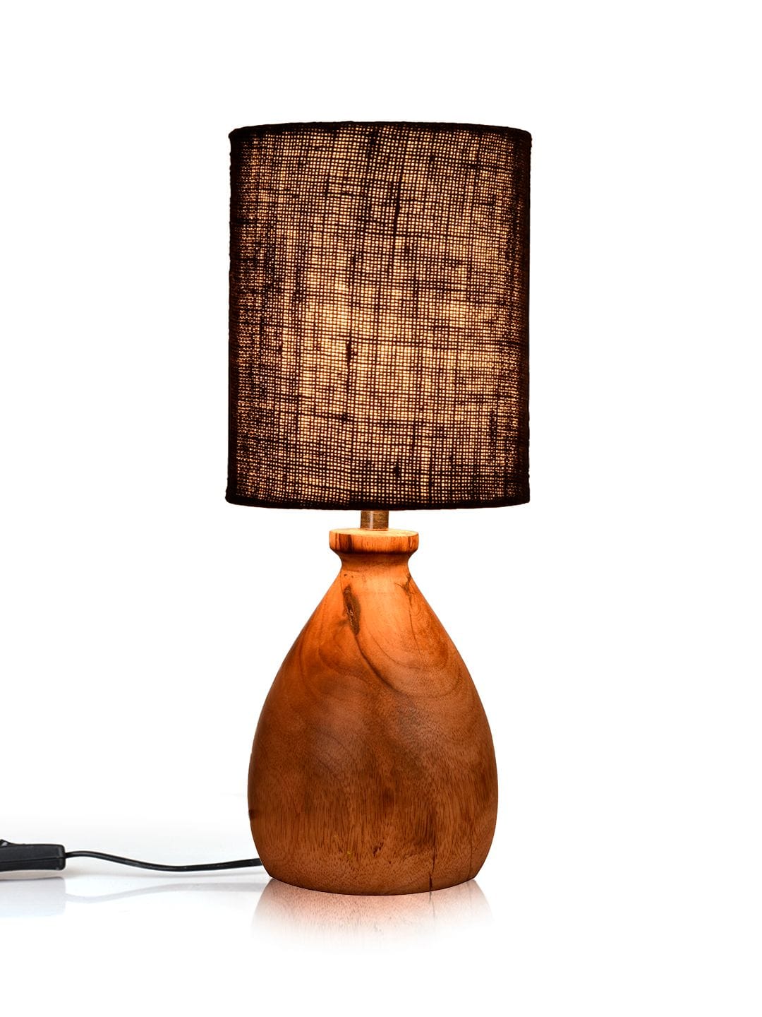 Wooden Dome Table Lamp with Jute Black Shade