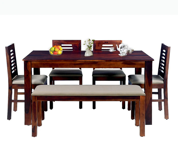 Jiayi Sheesham Wood 6 Seater Dining Table Set with 4 Chair & Becnch for Dining Room