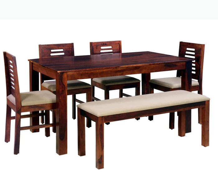 Jiayi Sheesham Wood 6 Seater Dining Table Set with 4 Chair & Becnch for Dining Room