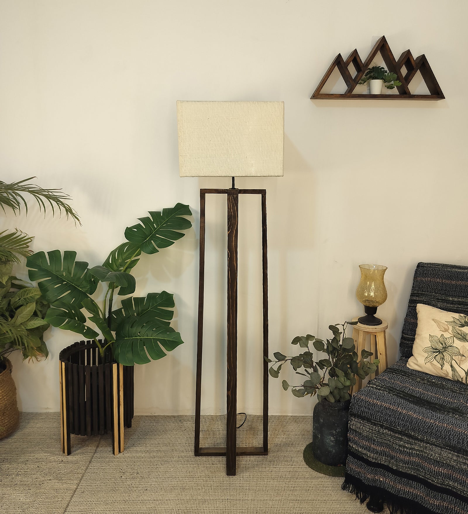 Blender Wooden Floor Lamp with Premium Beige Fabric Lampshade (BULB NOT INCLUDED)