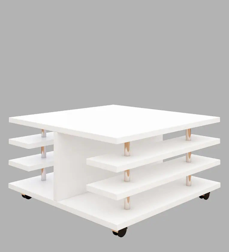 Movable Coffee Table in Frosty White Finish