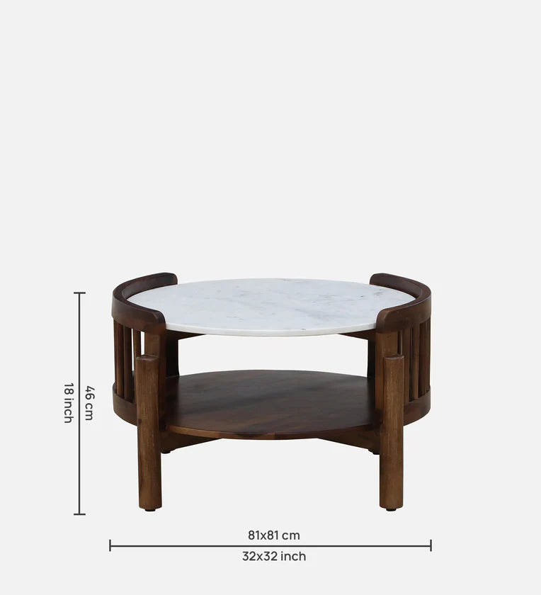 Sheesham Wood Coffee Table In Provincial Teak Finish With Marble Top