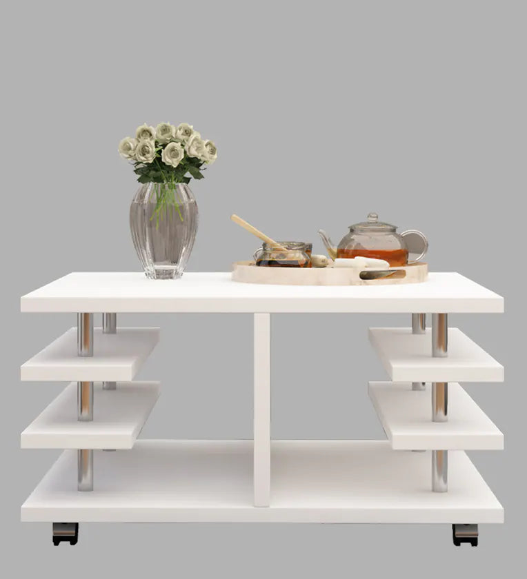 Movable Coffee Table in Frosty White Finish