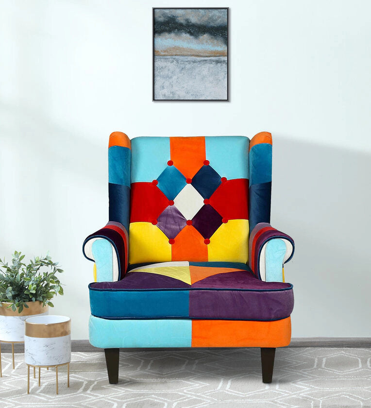 Velvet 1 Seater Sofa in Multi Colour