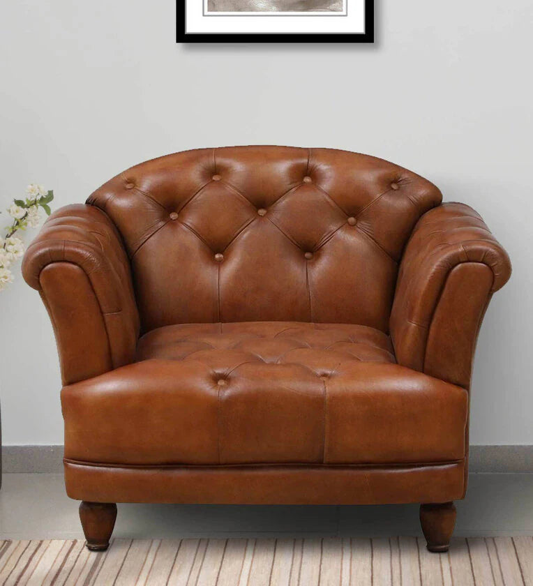 Leather 1 Seater Sofa In Antique Tan Colour