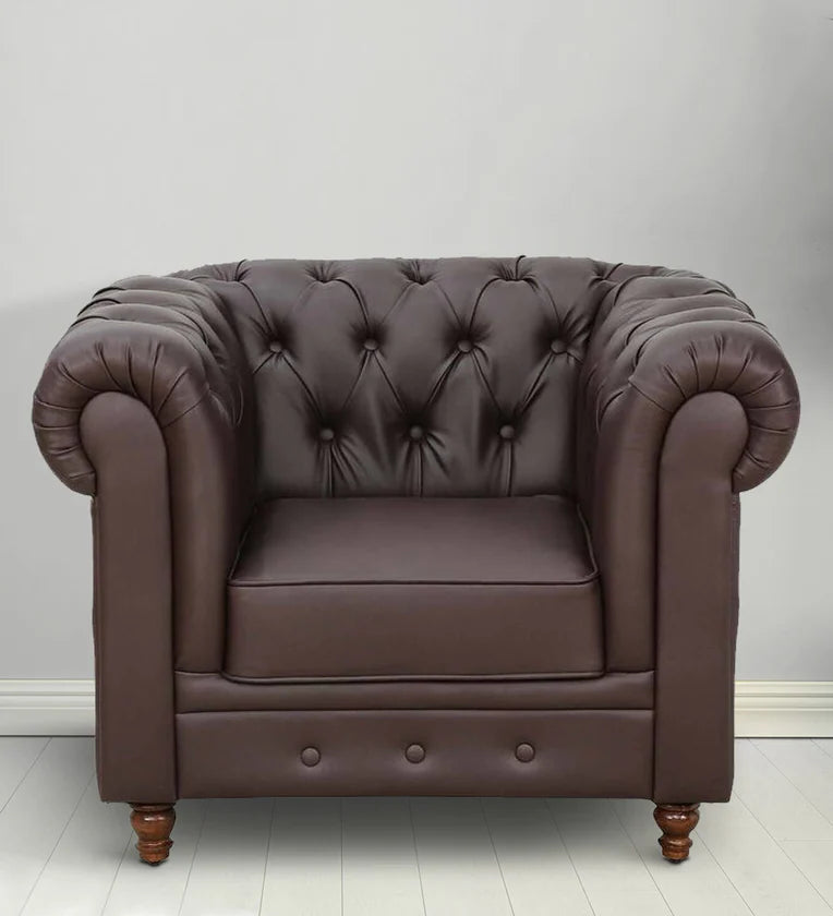 Leatherette 1 Seater Sofa In Dark Brown Colour