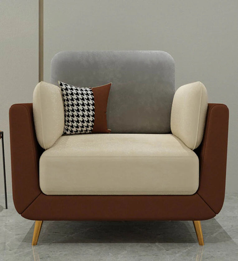 Velvet 1 Seater Sofa in Brown & Beige Colour