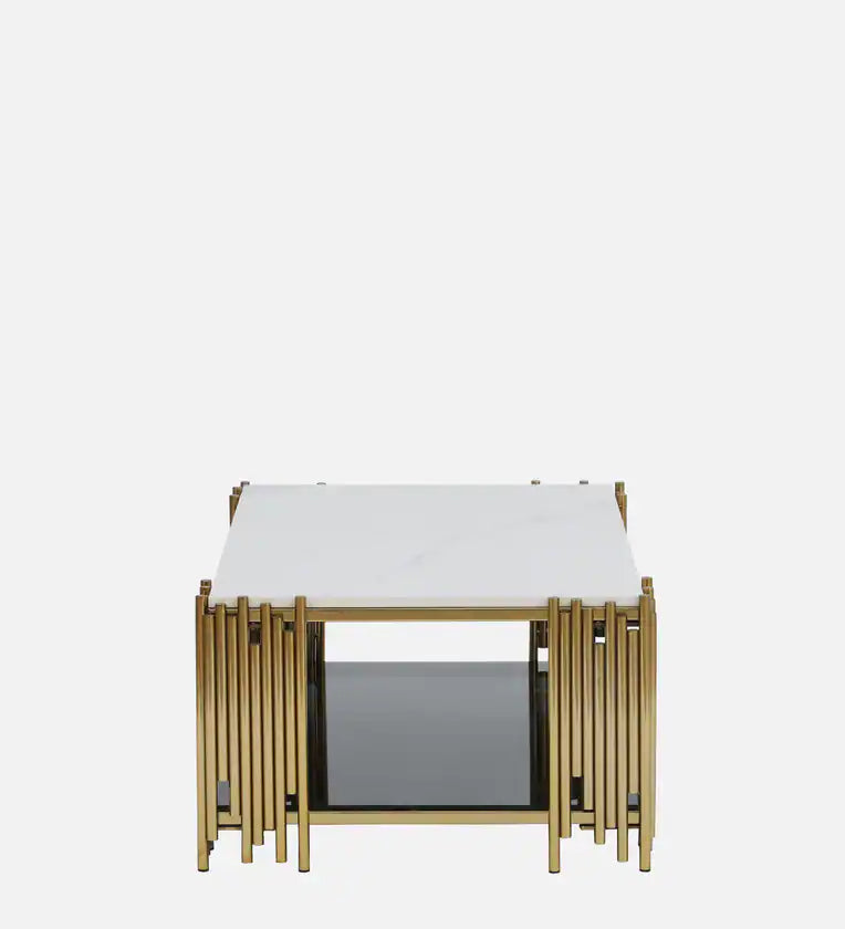 Metal Coffee Table In Golden Finish With Porcelain Top