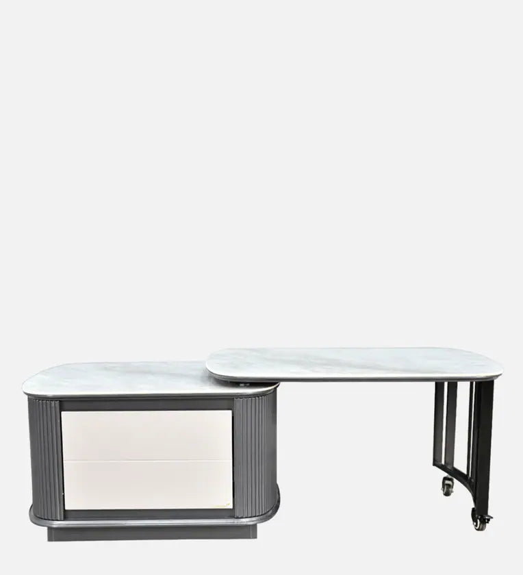 Marble Top Coffee Table in Grey Colour With Rotateable Top & 2 Pouffes
