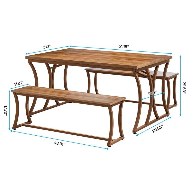 Table Set with 2 Benches and Table Runner for 4-6 People (Set of 3) - Ouch Cart 