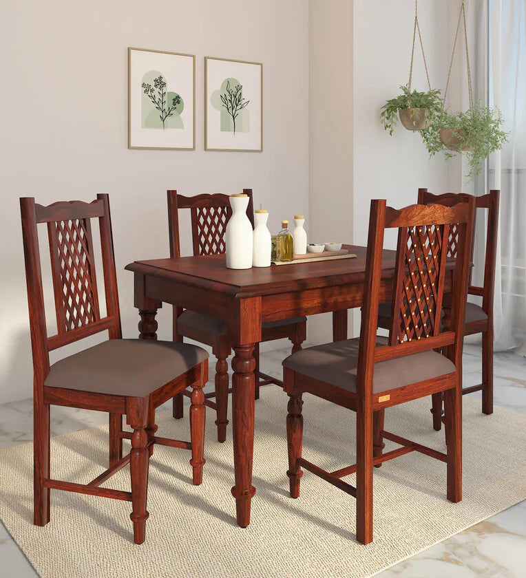 Sheesham Wood 4 Seater Dining Set In Scratch Resistant Honey Oak Finish