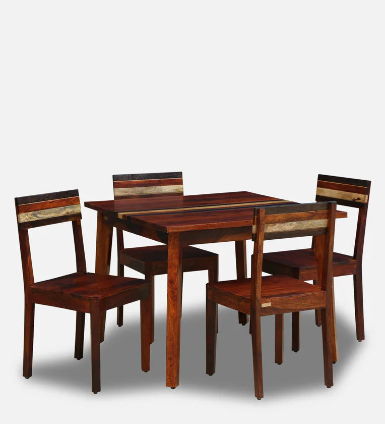 Sheesham Wood 4 Seater Dining Set In Scratch Resistant Honey Oak Finish