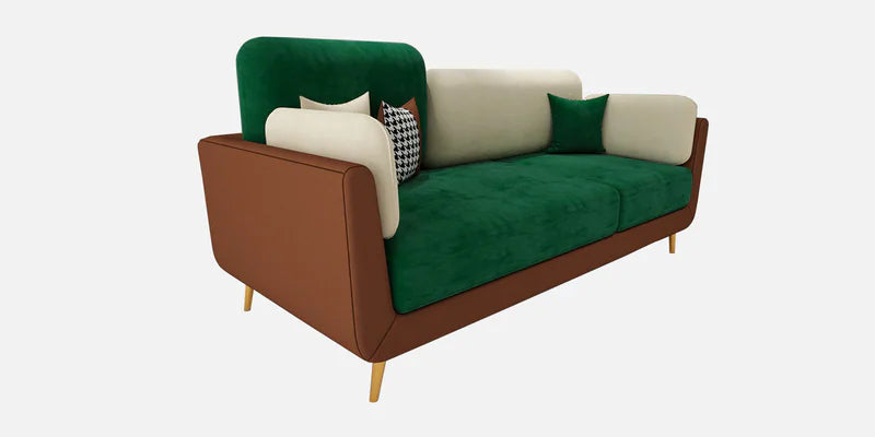 Velvet 3 Seater Sofa in Green & Beige Colour