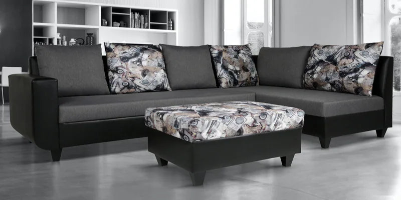 Sectional Sofa in Grey & Black Colour with Coffee Table