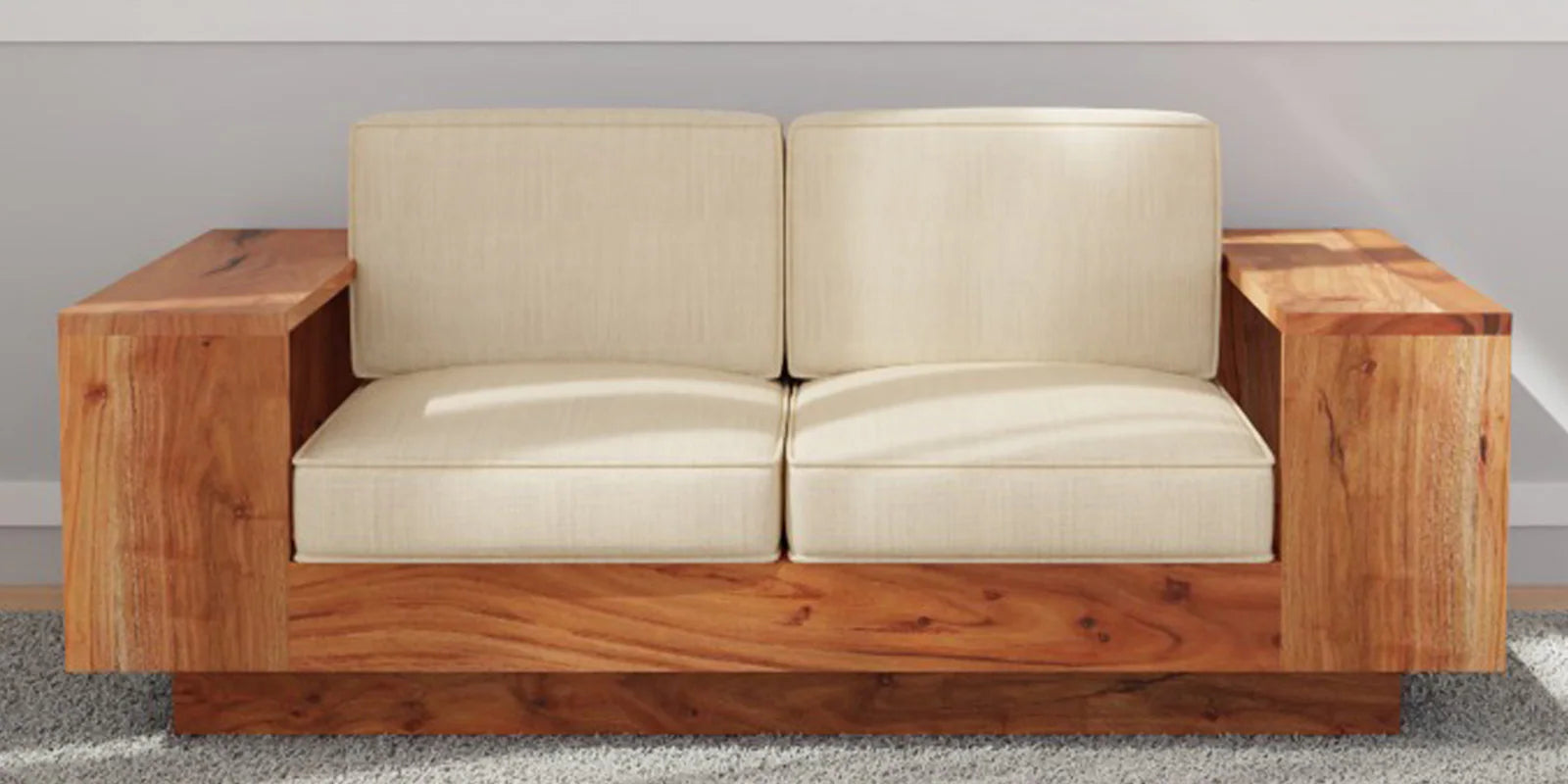 Solid Wood 2 Seater Sofa In Light Reddish Honey Finish