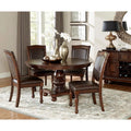 Classic Solid Wood Round 4 Seater Dining Table Set with Leather Upholstered Chairs