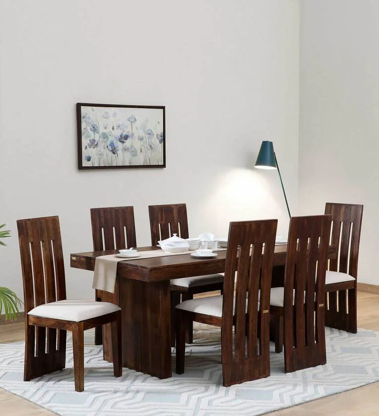 Sheesham Wood 6 Seater Dining Set In Scratch Resistant Provinical Teak Finish