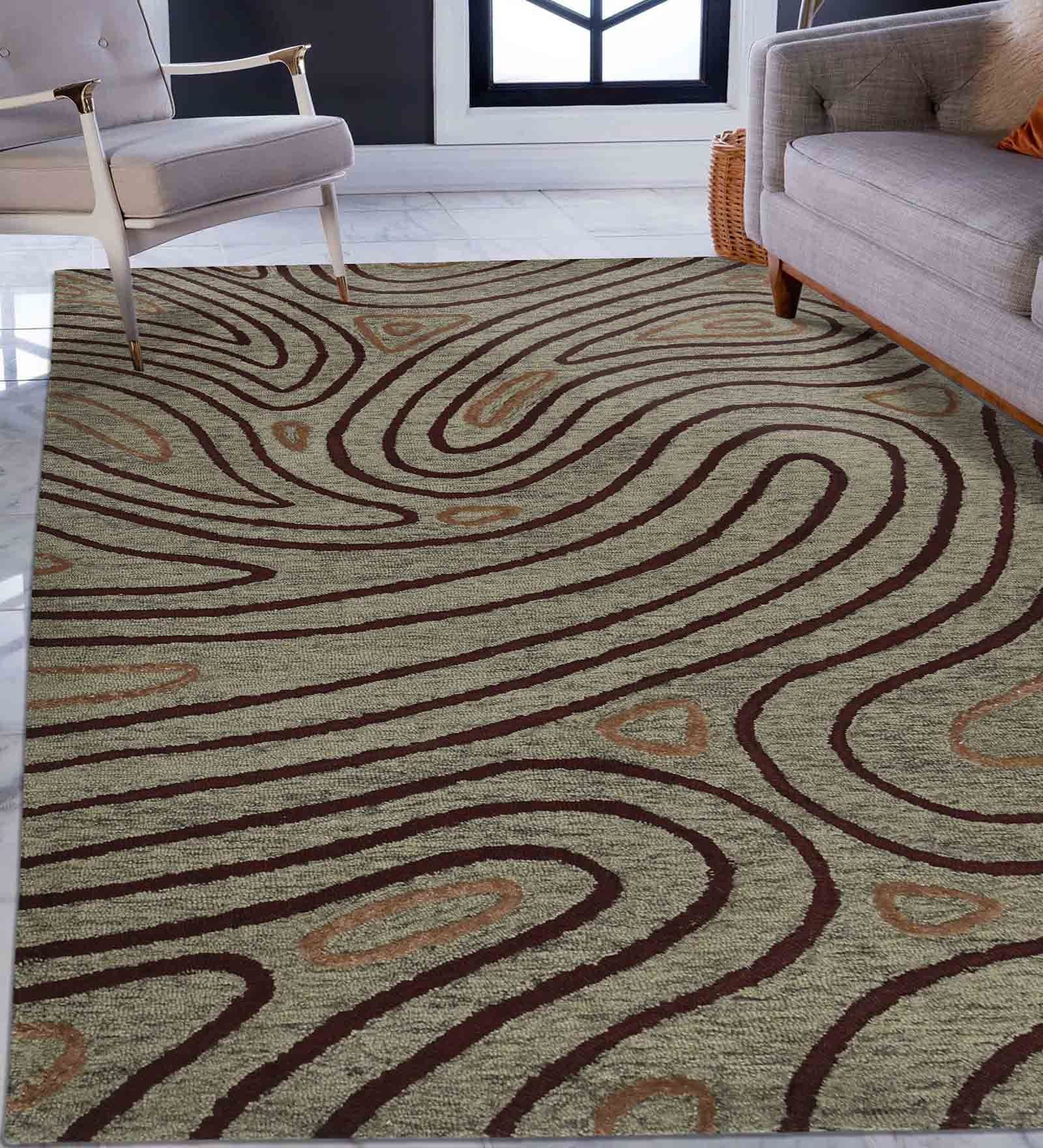 KHAKI Wool & Viscose Canyan 5x8 Feet  Hand-Tufted Carpet - Rug