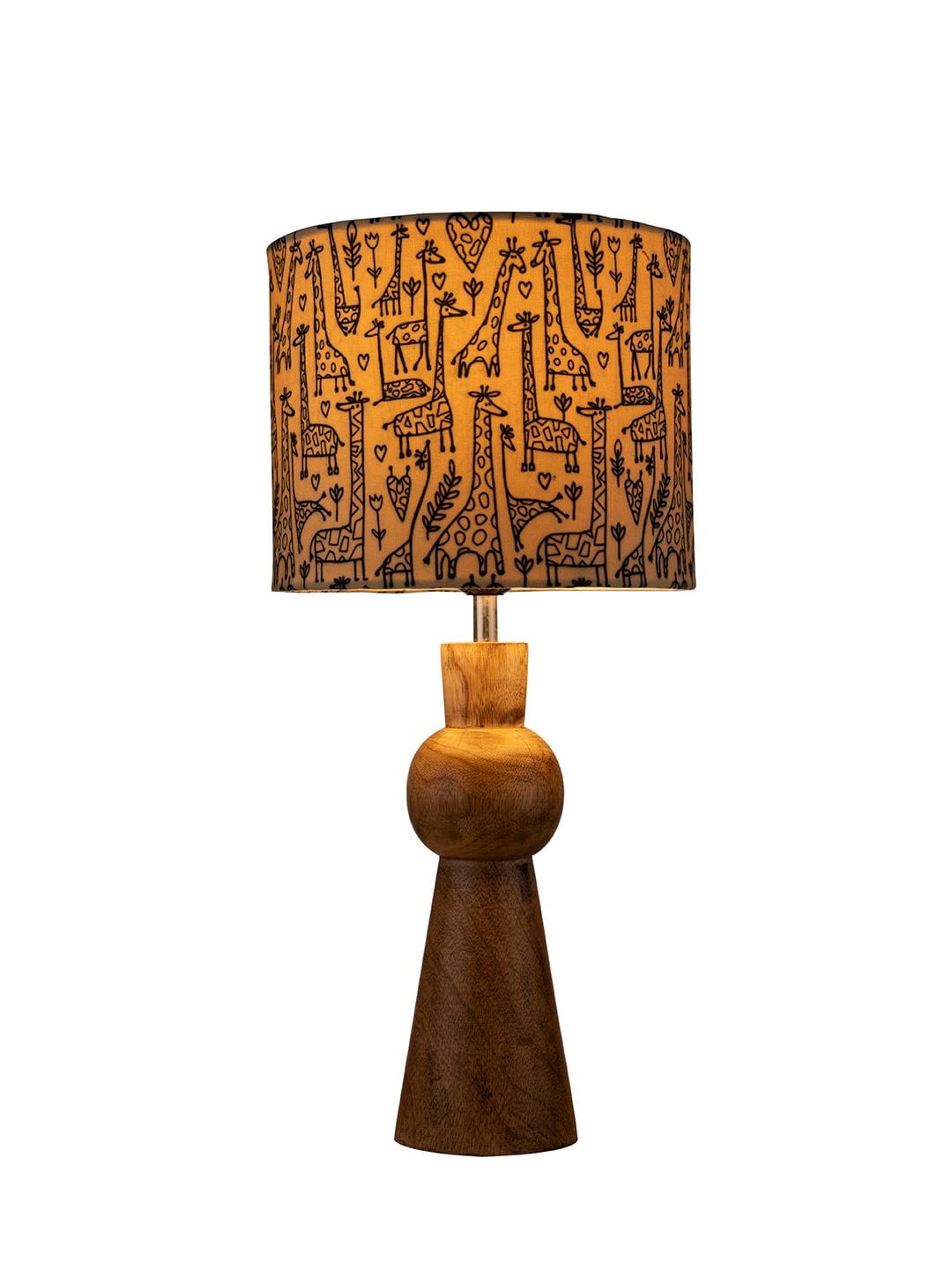 Wooden Skirt Lamp with Multicolor Animal Print Shade