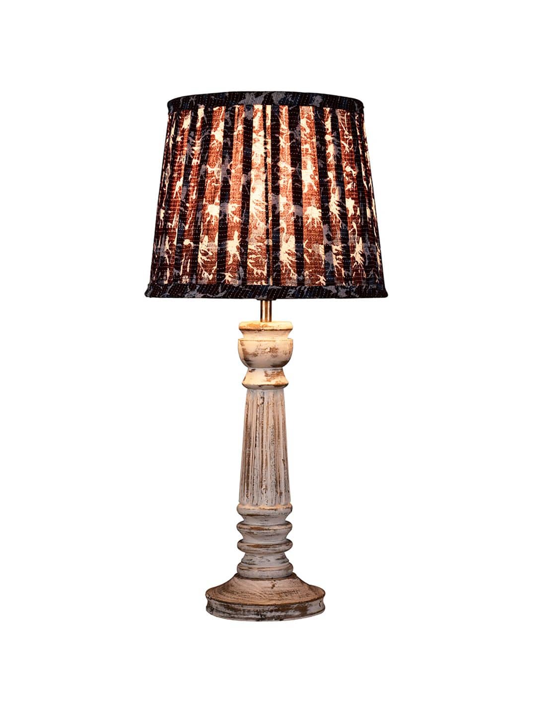Wooden Pillar White lamp with pleeted Colorful Soft Shade
