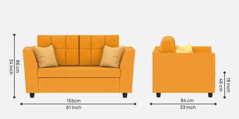 Velvet 2 Seater Sofa In Saffron Yellow Colour