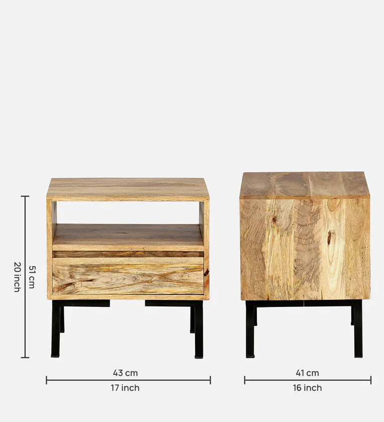 Solid Wood Bedside Table In Scratch Resistant Natural Finish With Drawer