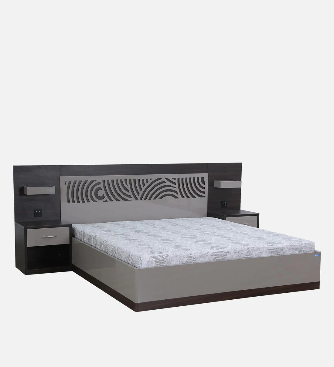 Ripple King Size Bed in High Gloss Grey Finish with Hydraulic Storage