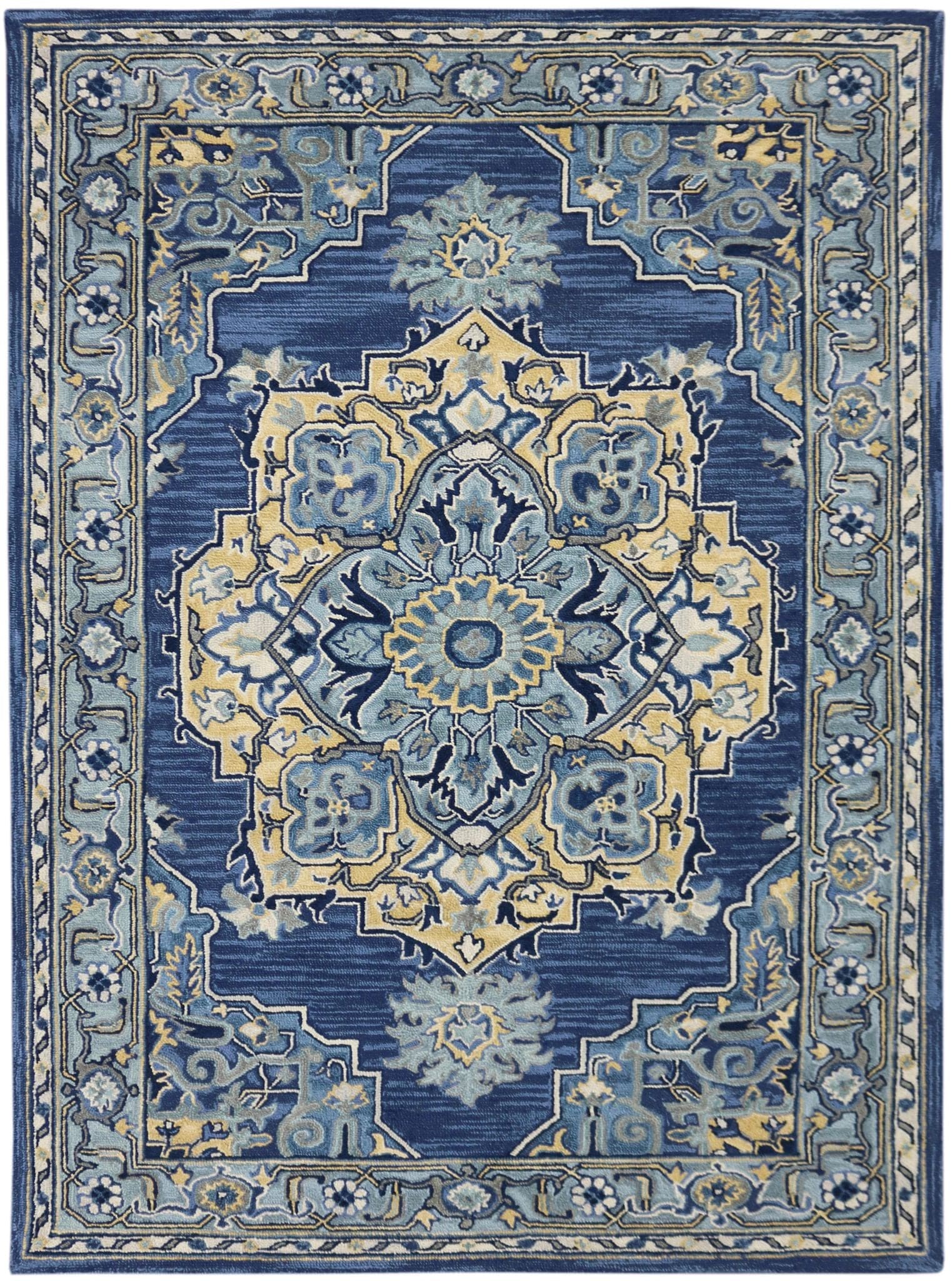 STEEL BLUE Wool Boho 5X8 Feet  Hand-Tufted Carpet - Rug