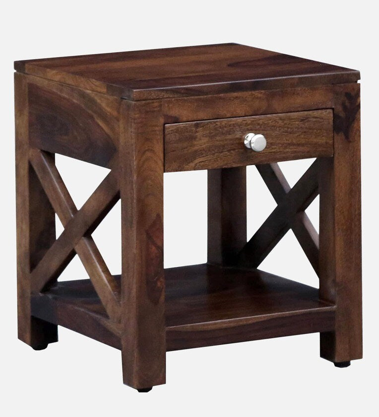 Sheesham Wood Bedside Table In Provincial Teak Finish With Drawer