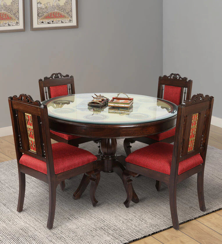 Solid Wood 4 Seater Dining Set in Walnut Colour with 4 Chairs