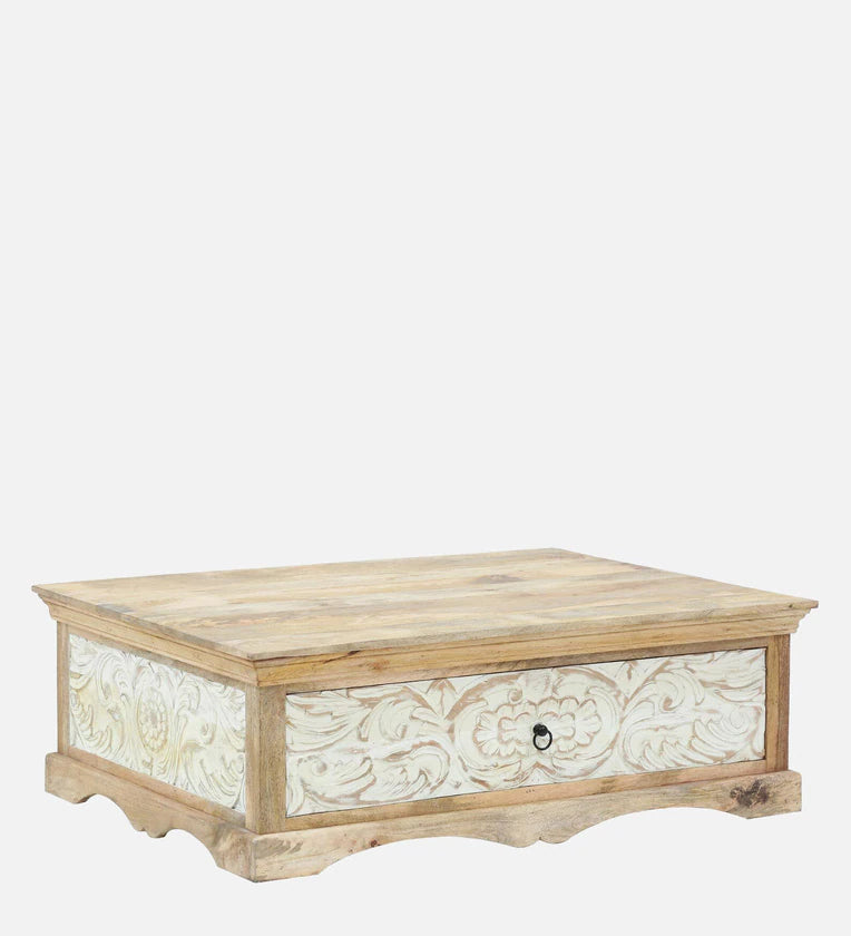 Solid Wood Rectangular Coffee Table In Scratch Resistant Natural Finish