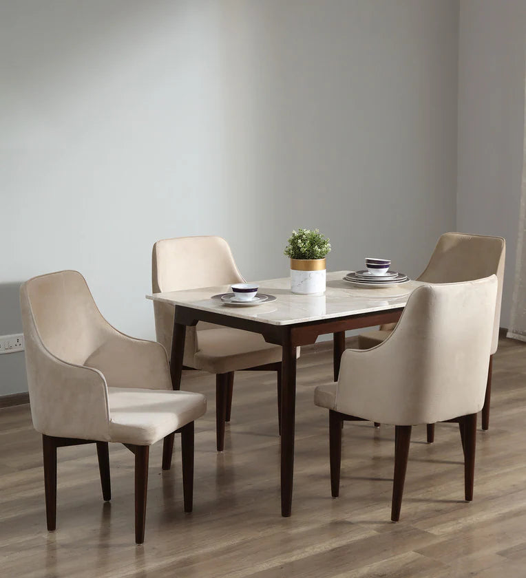 Marble Top 4 Seater Dining Set in Teak Wood Finish