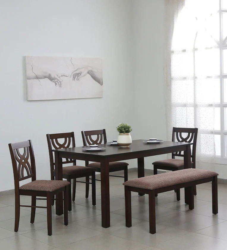 6 Seater Dining Set in Cherry Finish with Bench