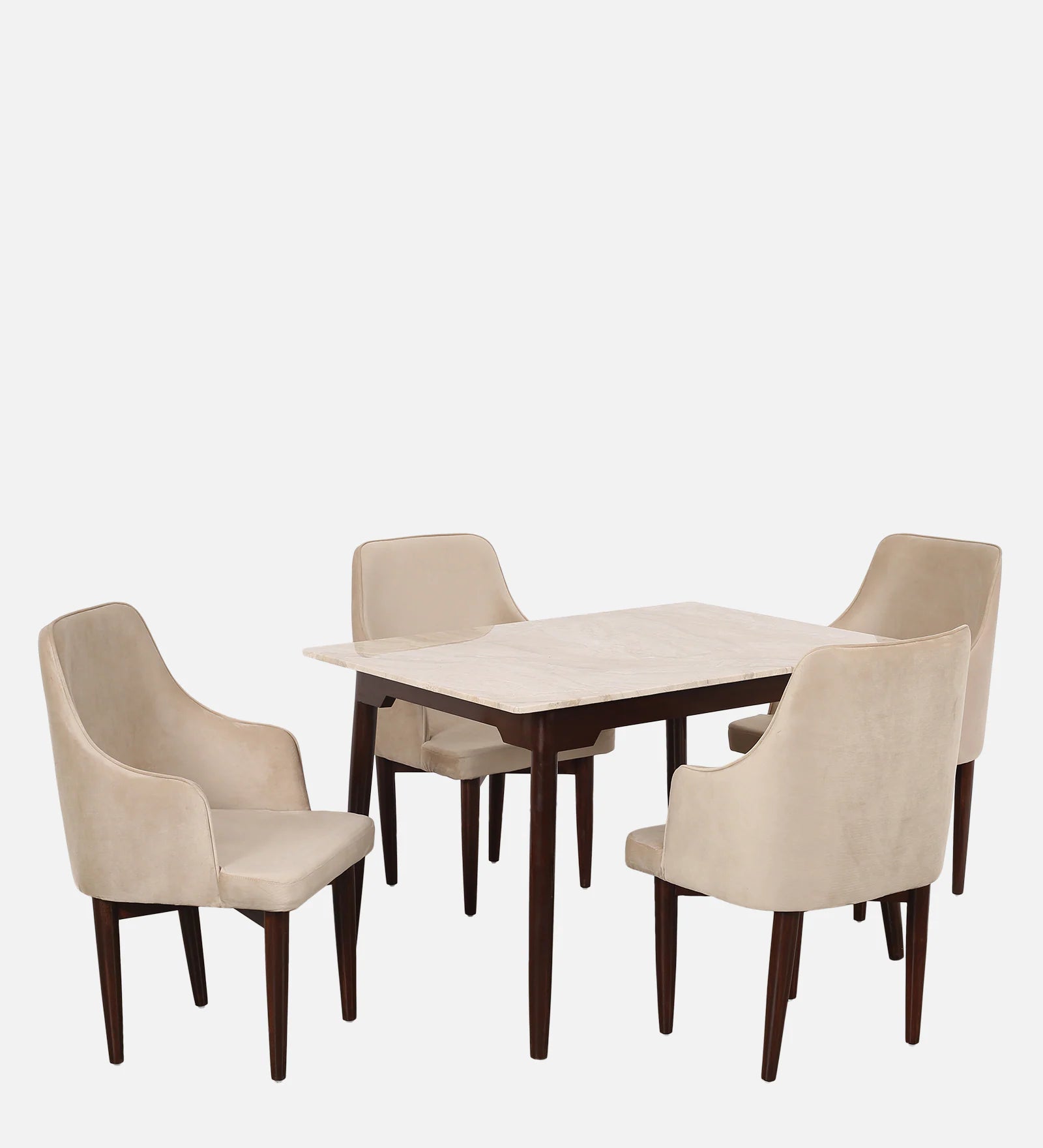 Marble Top 4 Seater Dining Set in Teak Wood Finish