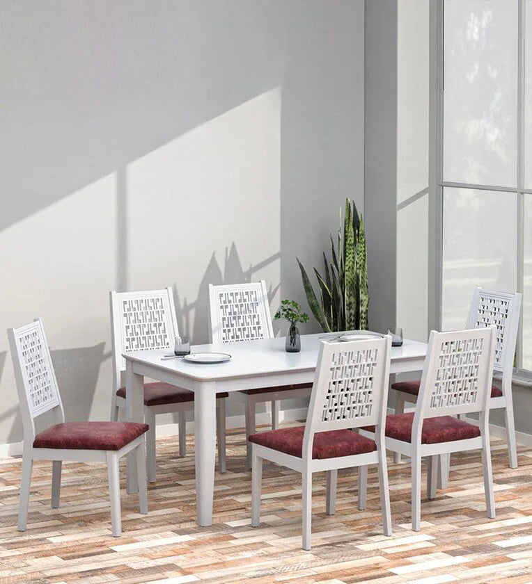 Solid Wood 6 Seater Dining Set in White Finish